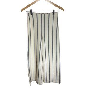 H M Pants Womens XS High Rise Wide Leg Crop Pinstripe Workwear Career Pants Whit